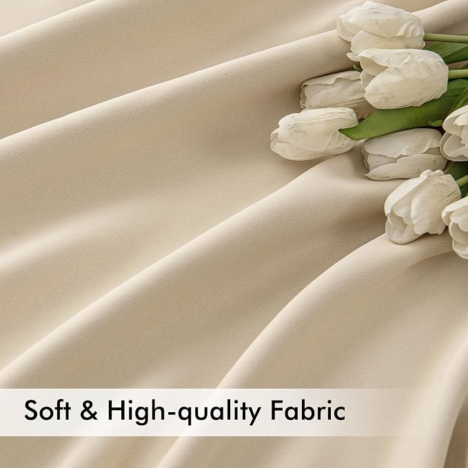 MIULEE Cream Beige Back Tab Blackout Curtains 52x80 Inch Length 2 Panel Set | - Image 6