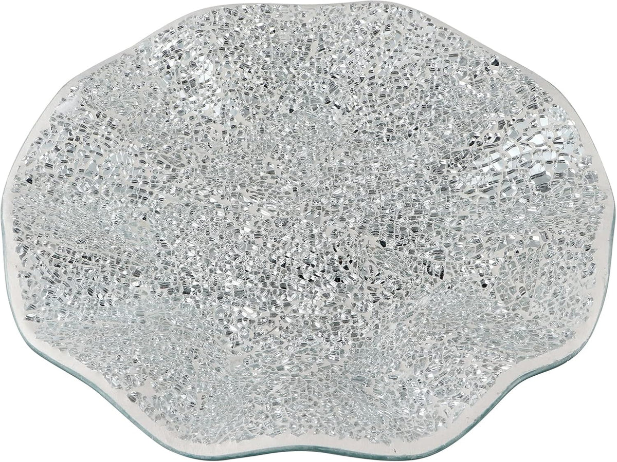 MDLUU Mosaic Centerpiece Tray, 11.6" Decorative Glass Plate, Home Decor Glass Bowl for Dining Room Table, Coffee Table, Gift (Silver)