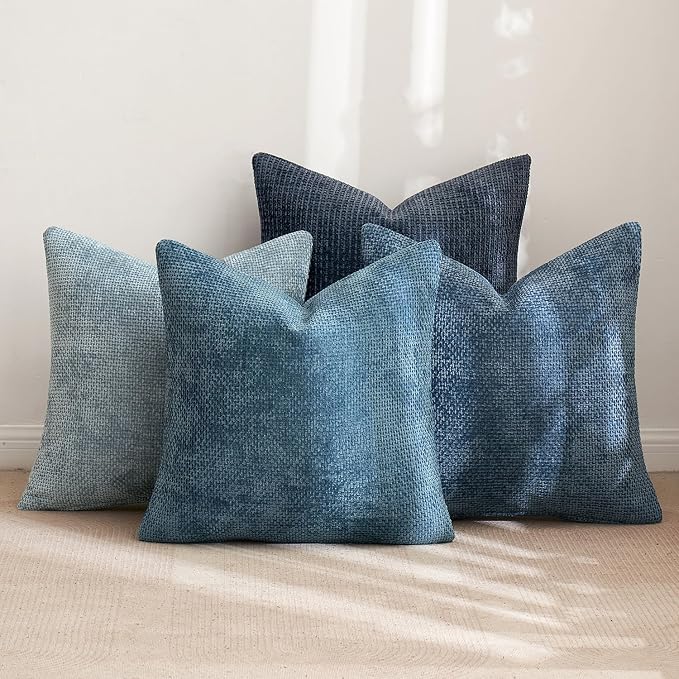 MIULEE Soft Decorative Chenille Euro Pillow Covers Blue Series 26x26 | Pack of 4 - Image 2