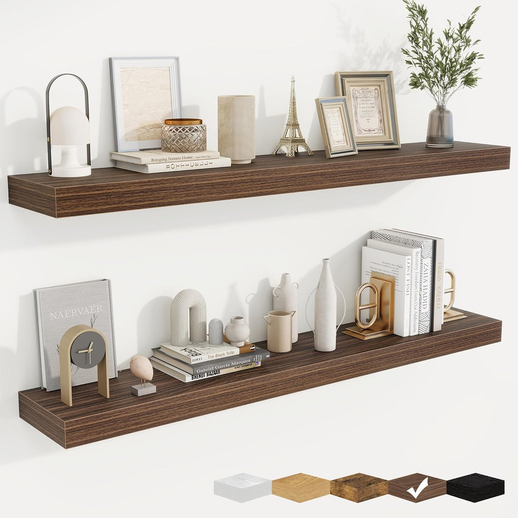 fuqing Floating Shelves for Wall, Bathroom Shelf Wall Mounted for Storage, Shelves with Invisible Bracket for Bedroom, Kitchen, Living Room, Farmhouse Small Book Shelf, 48 Inch Set of 2, Walnut