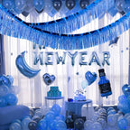 Blue Foil Fringe Garland 10FT 2packs, Metallic Foil Tinsel Fringe Banners for Parade Float Decorations Wedding, Birthday Party Graduation (Two Blue)