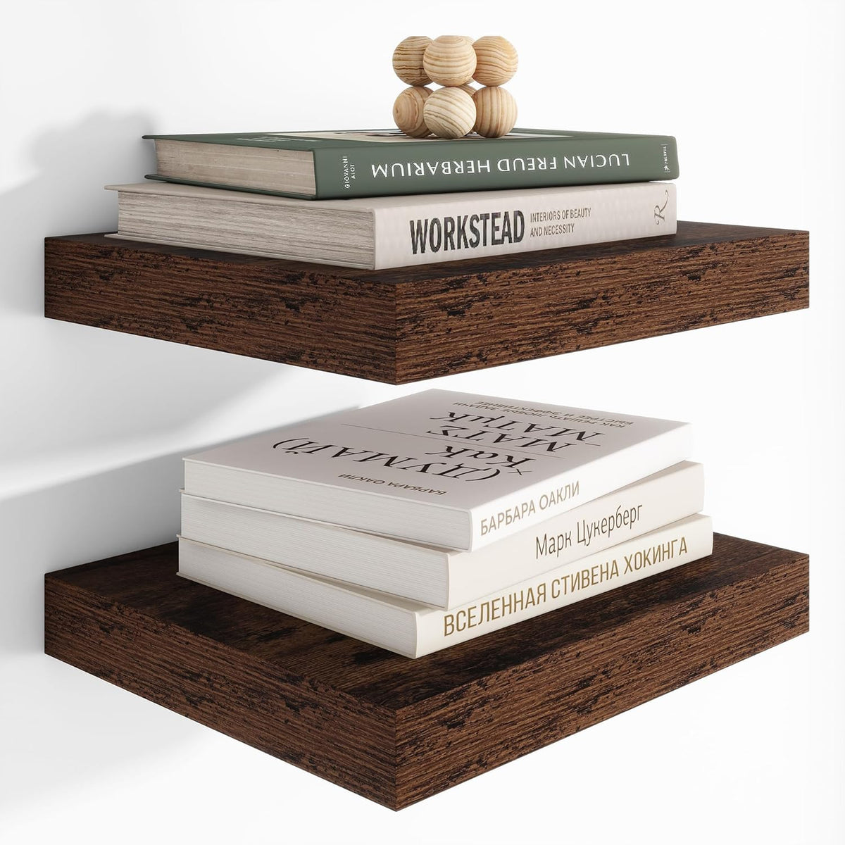 Heimlove 12 Inch Deep Floating Shelves, 12 x 12 inches Long Wall Shelf, Large Extra Display Shelf & Storage Shelf, Rustic Wood Wall Shelves for Fireplace Mantel, Brown - 2Pack
