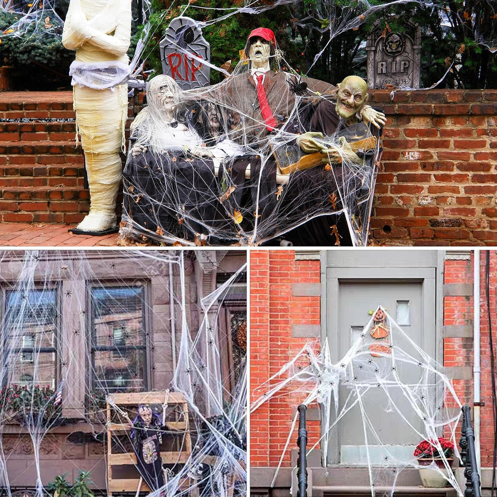 600 sqft Spider Web Halloween Decorations With 20 Fake Spiders - Super Stretch Cobwebs for Party Decor and Supplies