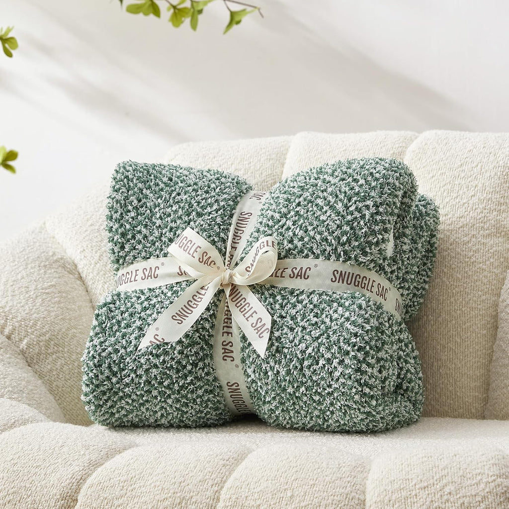 Snuggle Sac Green Blanket Twin Size Bedding Blankets, Super Soft Warm Cozy Knit Blankets for Sofa, Bed, Living Room, Heather Green, 60x80 inches,