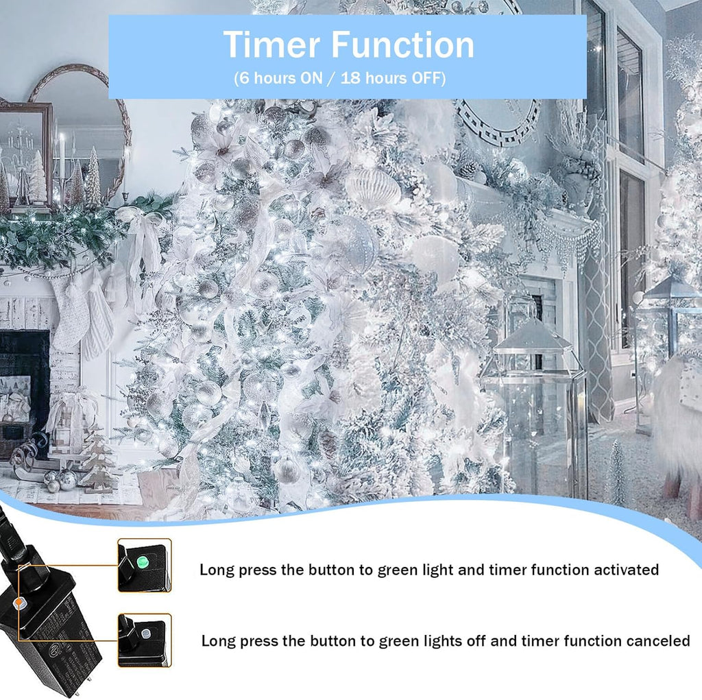 Upgraded Super Long 264FT 800 LED Christmas String Lights Outdoor & Indoor, Memory Function & Timer & 8 Modes, Green Wire Waterproof String Lights for Xmas Tree Holiday Party Garden Decor (Cool White)