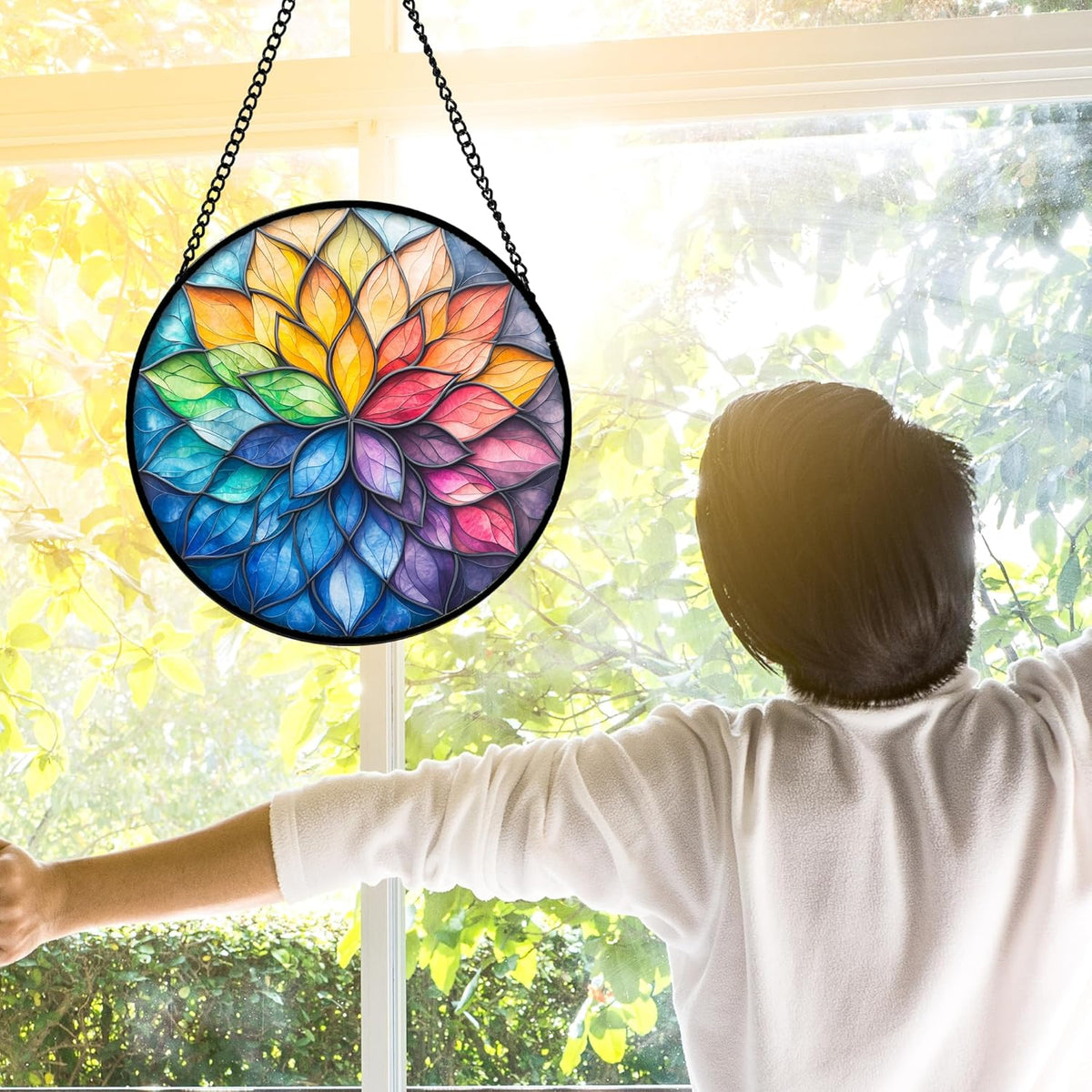 Stained Glass Window Hanging, Colorful Flower Petals Sun Catchers Diamond Glass Panel Hangings Suncatcher Decor for Birthday for Women, Men, Wife, Aunt, and Mom 7.8 in