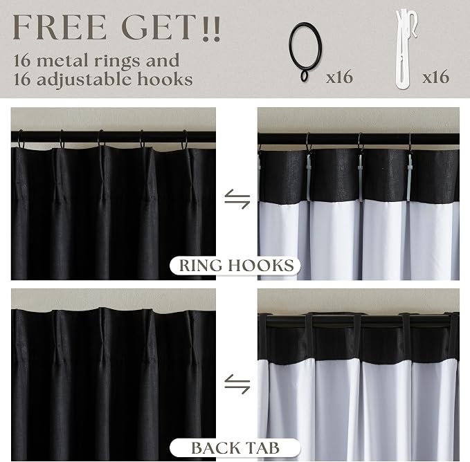 Black Pinch Pleated Black Out Linen 45 Inch Curtains - Image 6