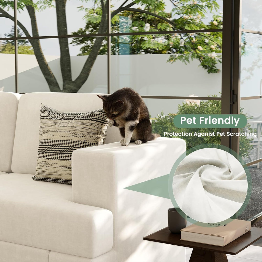Sofa, 63” Comfy Loveseat Sofa Couch with Deep Seats, Couch for Living Room, Modern Sleeper Sofa, Beige Chenille