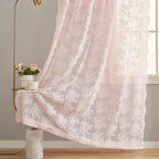 YJ YANJUN Vintage Lace Curtains Pink Boho Floral 80 Inch Curtains - Image 5