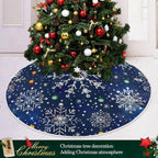 Christmas Tree Skirt, 36 Inch White Snowflakes Blue Background Xmas Tree Skirt for Christmas New Year Party Decorations Christmas Tree Mat