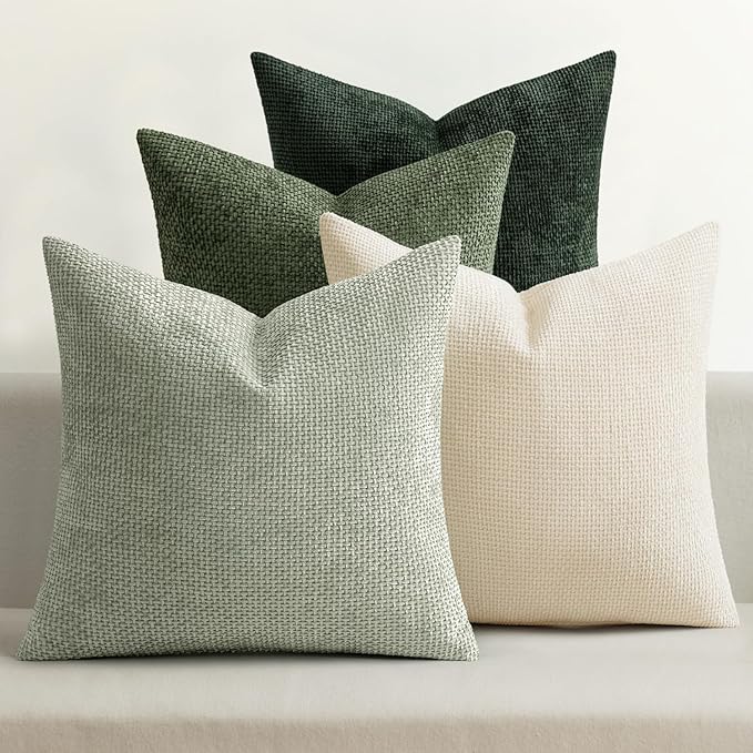 MIULEE Soft Decorative Chenille Pillow Covers Green 18x18 Pack of 4 | Nordic by MIULEE