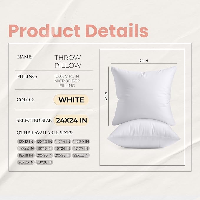 Utopia Bedding 24x24 Pillow Inserts, 2 Pack | Indoor cushion inserts - Image 8
