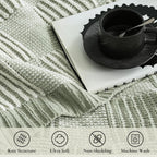 Amélie Home Chenille Knit Throw Blanket for Couch, Checkered Texture Decorative Soft Blanket for Sofa, Bed & Living Room, 50"x60", Sage Green & White