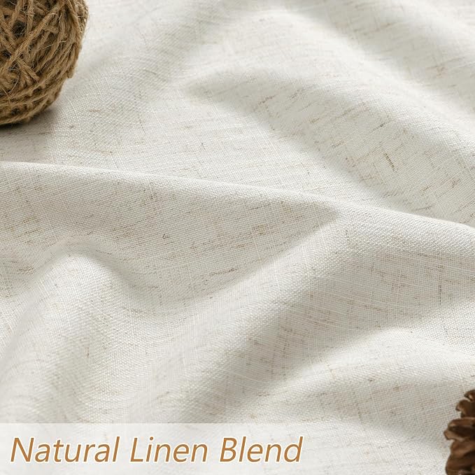 100% Blackout Linen Curtains for Bedroom 82 Inches Long Natural Cream Black Out - Image 3