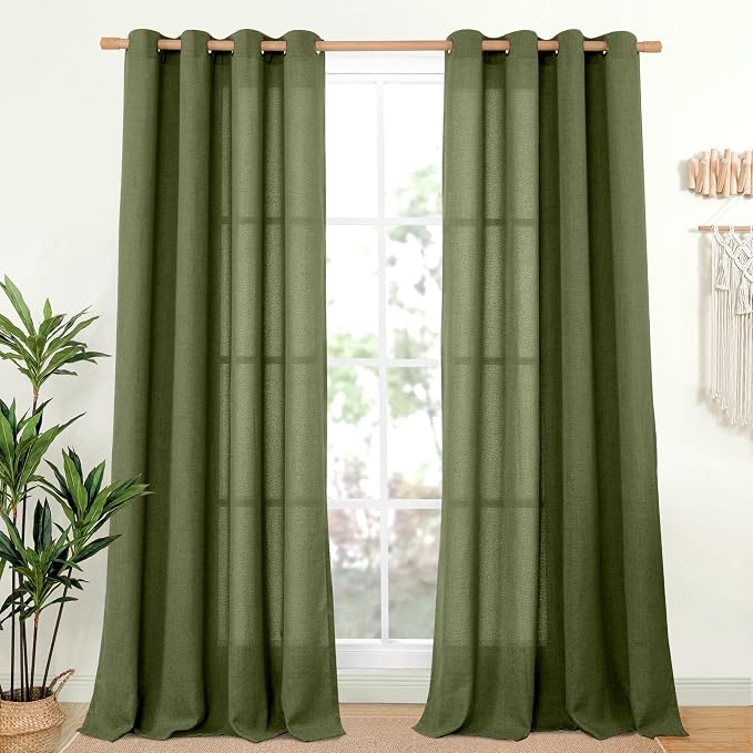 YoungsTex Olive Linen Curtains 90 Inch Length 2 Panels by YoungsTex