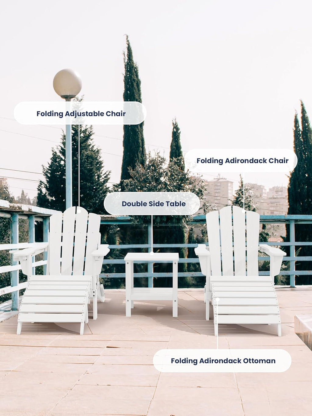 KINGYES Folding Adirondack Ottoman for Adirondack Chair, White