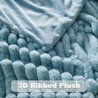 NEWCOSPLAY Faux Fur Throw Blanket Blue 3D Ribbed Plush Thick Warm Blanket for Couch Sofa Bed 850GSM (Blue Ribbed, Throw(50"x60"))