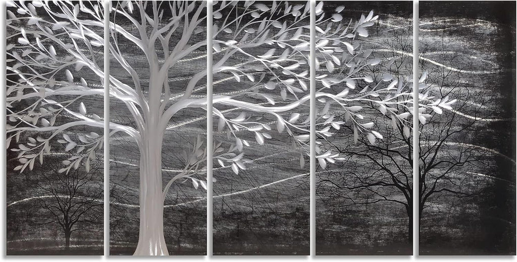 Yihui Arts Metal Tree Wall Decor Hand Grind On Aluminum Modern Abstract Nature Wall Art Contemporary Landscape Pictures for Living Room Bedroom Dinning