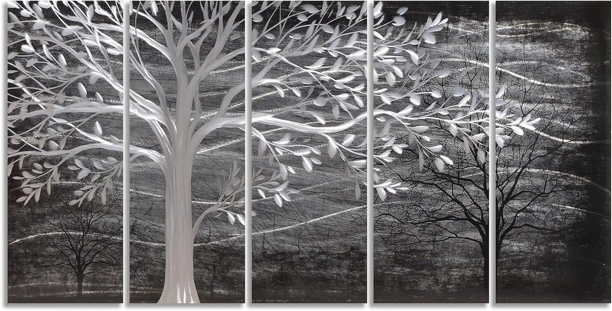 Yihui Arts Metal Tree Wall Decor Hand Grind On Aluminum Modern Abstract Nature Wall Art Contemporary Landscape Pictures for Living Room Bedroom Dinning