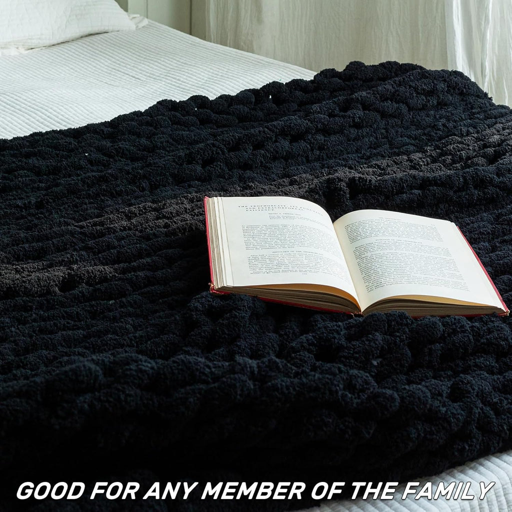 Chunky Knit Blanket - Luxury Soft Cozy Extra Large Size (80 * 90) Throw Blanket,100% Woven Blanket Rope Knot Throw Blanket for Couch, Sofa, Home Decor, Gift - Machine Washable（Black）