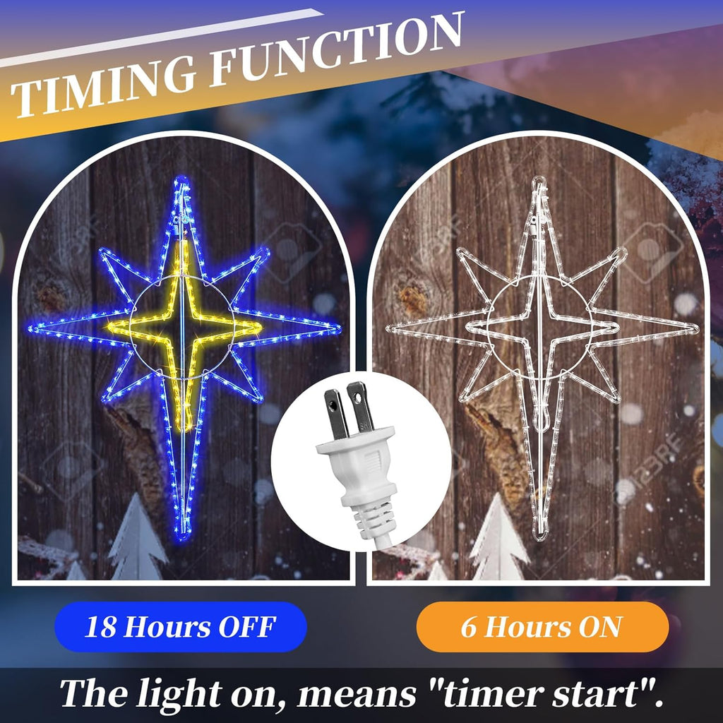 36'' Christmas Star of Bethlehem LED Star Hanging Lights Nativity Holy Family Light for Door Window Porch Wall Decoration Plug Operated Lighted Hanging Tree Topper(Blue, Warm Light)