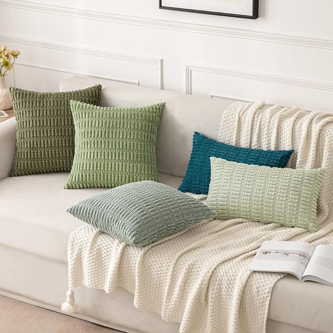 MIULEE Corduroy Decorative Throw Pillow Covers 16x16 Grey Green Pack of 2 | - Image 5