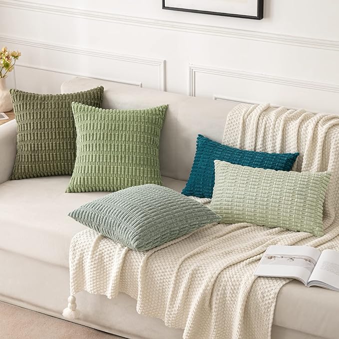 MIULEE Corduroy Decorative Throw Pillow Covers 16x16 Olive Green Pack of 2 | - Image 2