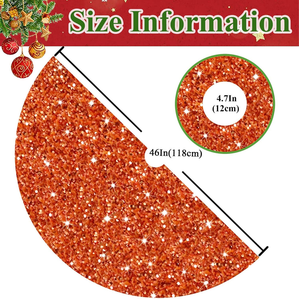 MODFUNS 46 Inch Christmas Tree Skirt Sequins Burnt Orange Xmas Tree Skirt Soft Velvet Christmas Tree Skirts Christmas Tree Ornaments for Halloween Round Fabric Tree Cover Skirt Sequin Metal Tree Base