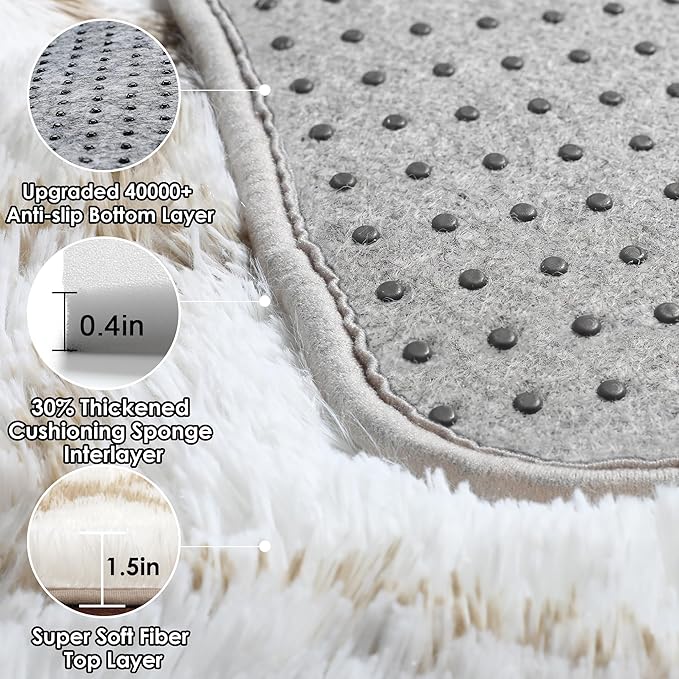 Area Rugs for Bedroom Living Room, 4x6 Fluffy White and Beige Geometric Rug | - Image 4