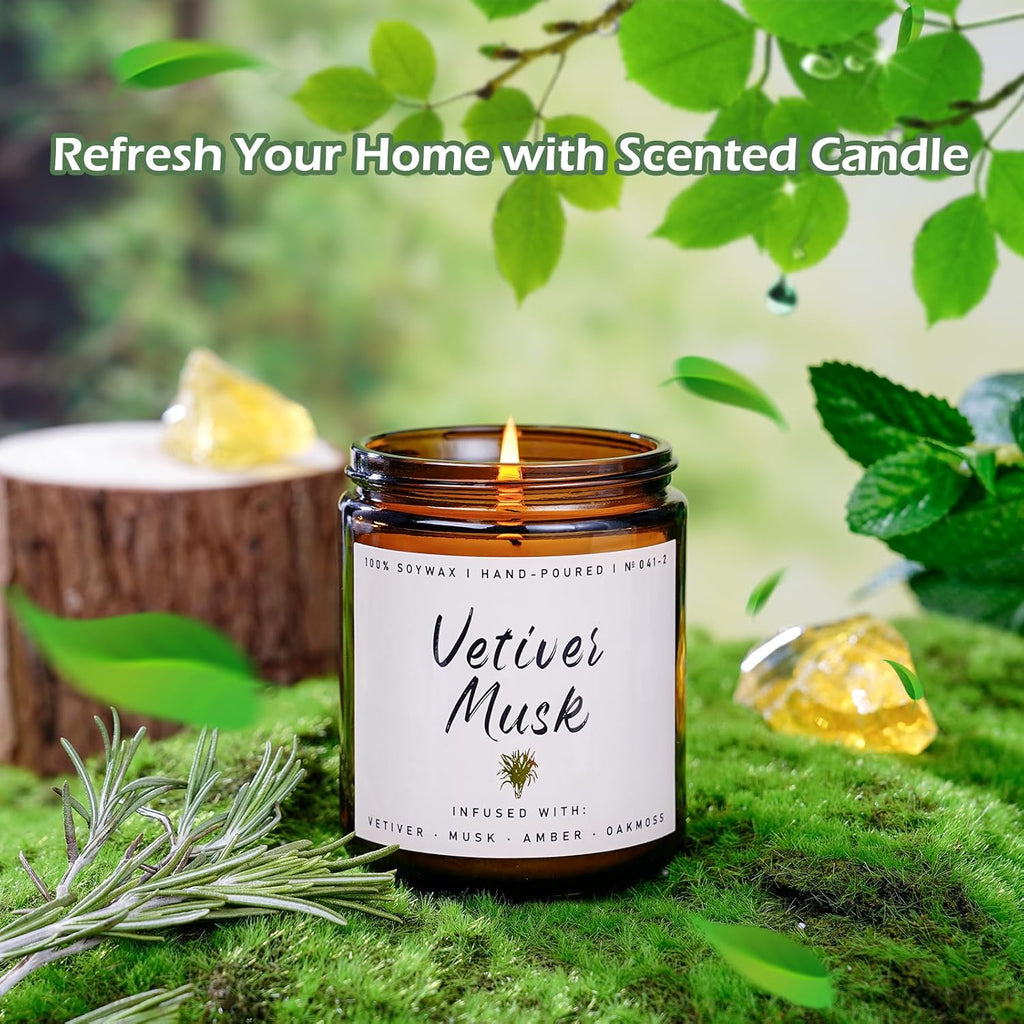 Auelife Scented Candle for Home | Vetiver Musk Candle | Aromatherapy Candles- Soy Candles for Home Scented, Gifts for Women Men, Vetiver Fragrance -7oz, Single-Wick Made with Soy Wax