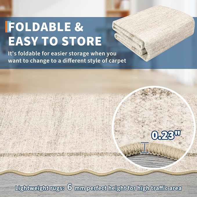 GarveeHome Scalloped Washable Rug 4x6 Boho Living Room Area Rug, Low Pile Soft - Image 6
