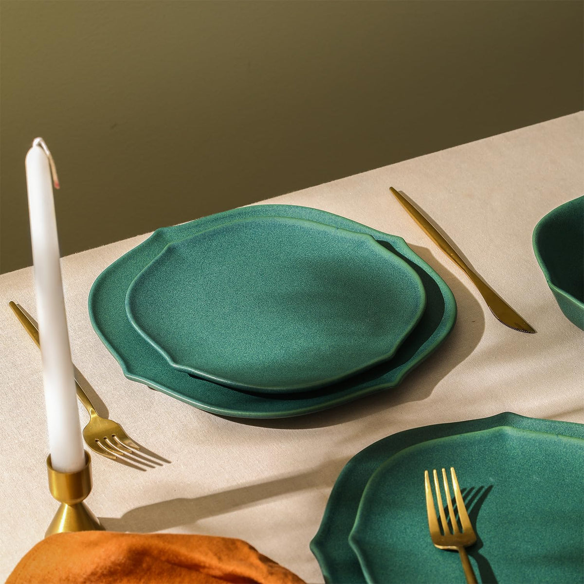 Stone Lain Baskerville 12-Piece Dinnerware Set Stoneware, Green