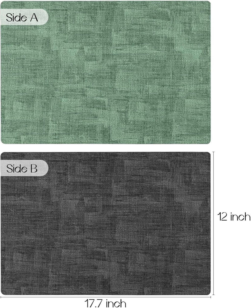 Romanstile Reversible Vinyl Placemats Set of 8, Faux Leather 100% Waterproof Oil-proof Wipeable Place Mats, Heat Resistant Dual Sided Table Mats for Kitchen/Dining/Party (Grey DarkGreen, 12 x 17 Inch)