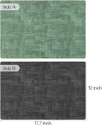 Romanstile Reversible Vinyl Placemats Set of 8, Faux Leather 100% Waterproof Oil-proof Wipeable Place Mats, Heat Resistant Dual Sided Table Mats for Kitchen/Dining/Party (Grey DarkGreen, 12 x 17 Inch)