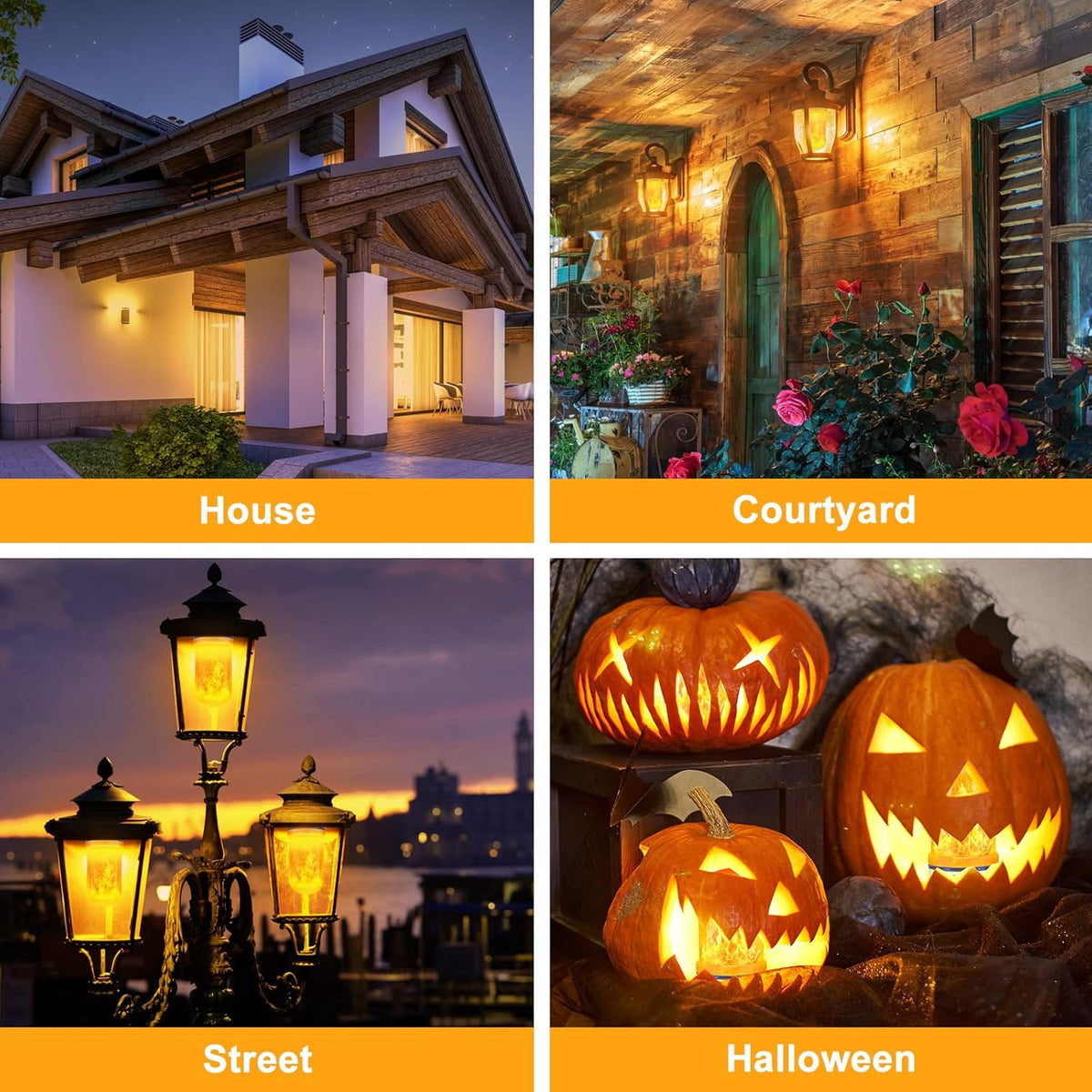 Halloween Decorations Upgraded LED Flame Light Bulbs, 4 Modes Flickering Light Bulbs, E26 Base Fire Flame Bulb, Christmas Lights Patio Outdoor Indoor Home Decor (Yellow, 2 Pack)
