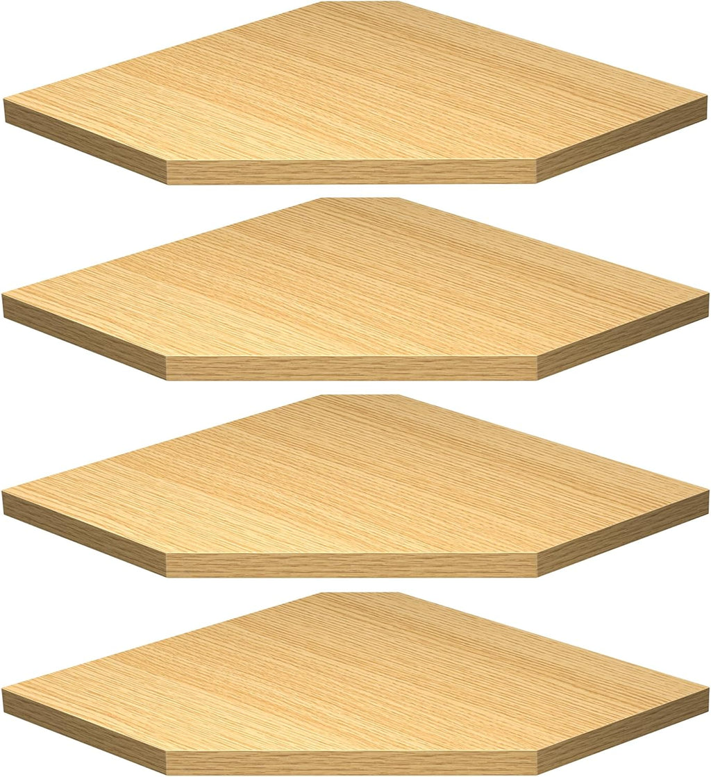 Corner Shelf Wall Mount, Corner Floating Shelves, Set of 4 Corner Wall Shelf Organizer, Rustic Wood Wall Storage Display Shelves for Living Room Bedroom Bathroom Kitchen, Oak
