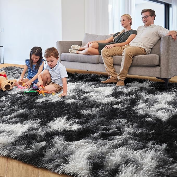 Black White Grey Bedroom Rugs 4x6 Ft, Soft Fuzzy Plush Indoor Floor Area Rug | - Image 2