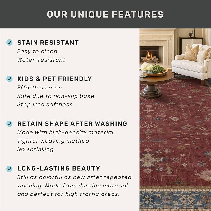 Non Slip 10ft Long Hallway Runner Rug Burgundy - Image 7