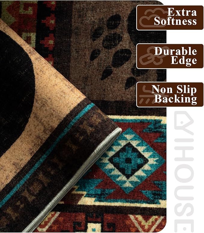 Rustic Cabin Rugs for Living Room 10x14, Wildlife Bear & Deer Area Rug - Image 6