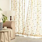 MIULEE Beige Sheer 30x36 Inches Length 2 Panels Embroidered Leaf Patterned | - Image 3