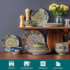 vancasso 18 Pieces Dinnerware Sets, Plates and Bowls Set, Porcelain Dishes Set for 6, Microwave and Dishwasher Safe, Scratch Resistant, Bohemian Style Dining Ware Service for 6, Series SIMI