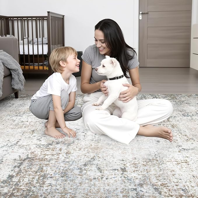 Area Rug Living Room: 4x6 Modern Washable Indoor Soft Carpet Brown | - Image 7