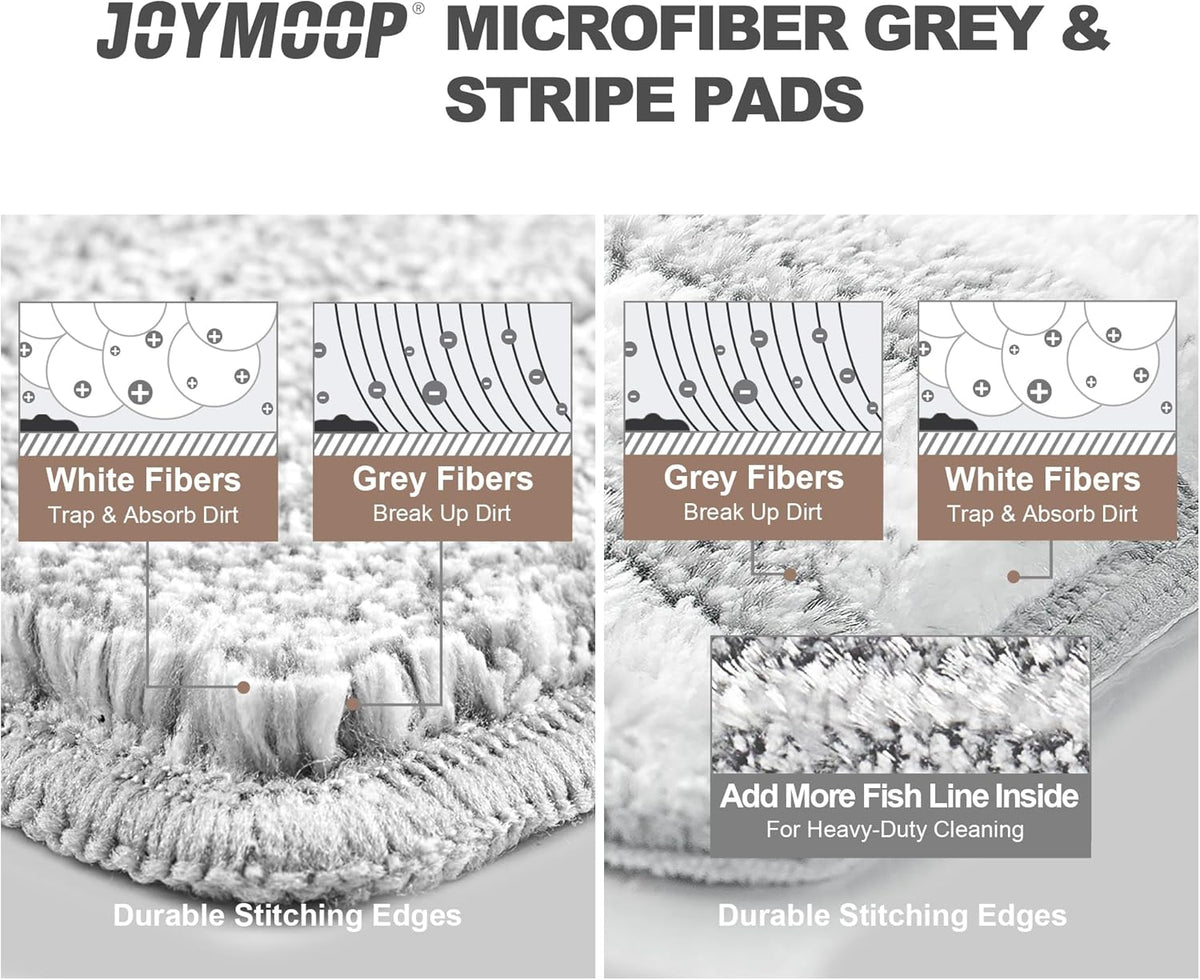 JOYMOOP Flat Mop Pads, Microfiber Mop Cleaning Pads, Washable Pads, Pads Replacement for JOYMOOP Flat Mop or Mop Bucket Set, Pack of 50 Refills 13inch - Grey and Stripe
