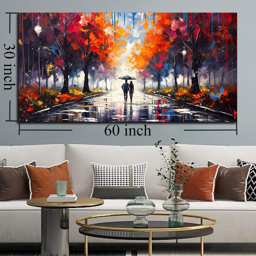 Large Canvas Wall Art for Living Room Bedroom Couple Walking in the Rain Picture Graffiti Red Tree Canvas Prints Framed Home Decor Size 30x60