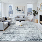 10x12 Washable Area Rug for Living Room Bedroom: Non-Slip Modern Black Grey | by Oriannal