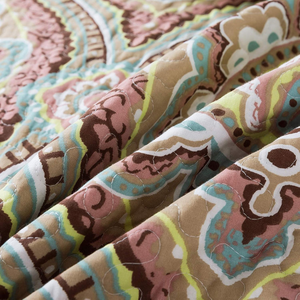 NEWLAKE Cotton Bedspread Quilt Sets-Reversible Patchwork Coverlet Set, European Paisley Blossom Pattern, King Size