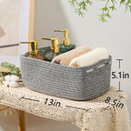 Small Storage Baskets for Organizing | Closet Organizer Bins | Shelf Toy Basket | Woven Rope Baskets | Cube Decorative Box | Shallow Basket | 13x8.5x5.1” | 3 Packs Mixed Grey