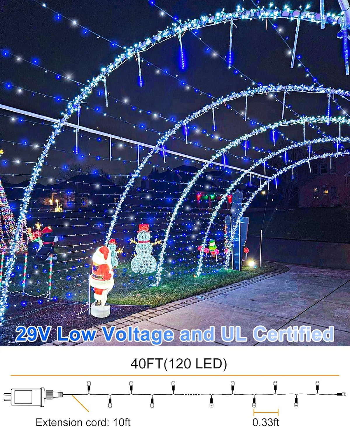 197FT 600 LED Christmas Lights Outdoor Indoor, Plug in String Lights for Outside 8 Modes, Waterproof Christmas Tree Lights for Outside Bedroom Wedding Party Holiday Decorations, Blue White