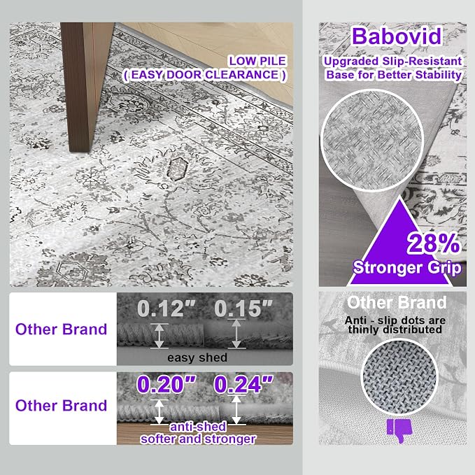 Grey Entryway Area Rug 2x3 for Bedroom Kitchen | Ultra-Thin; Boho Style; Low - Image 5