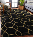 Area Rugs for Bedroom Living Room, 4x6 Fluffy Black and Gold Geometric Rug | - Image 2